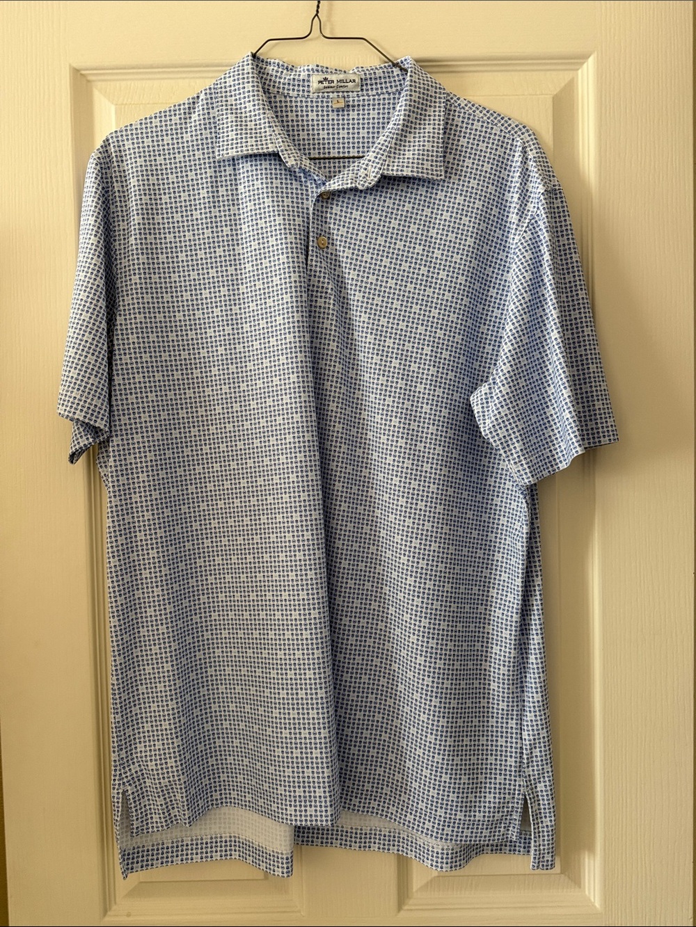 Peter Millar Light Blue Micro-Check Short-Sleeve Polo